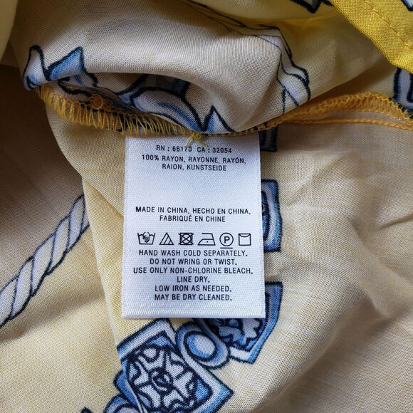 Anthropologie Maeve Elan Scarf Print Blouse 0 Yellow Horse Tie Front Equestrian - Picture 10 of 15